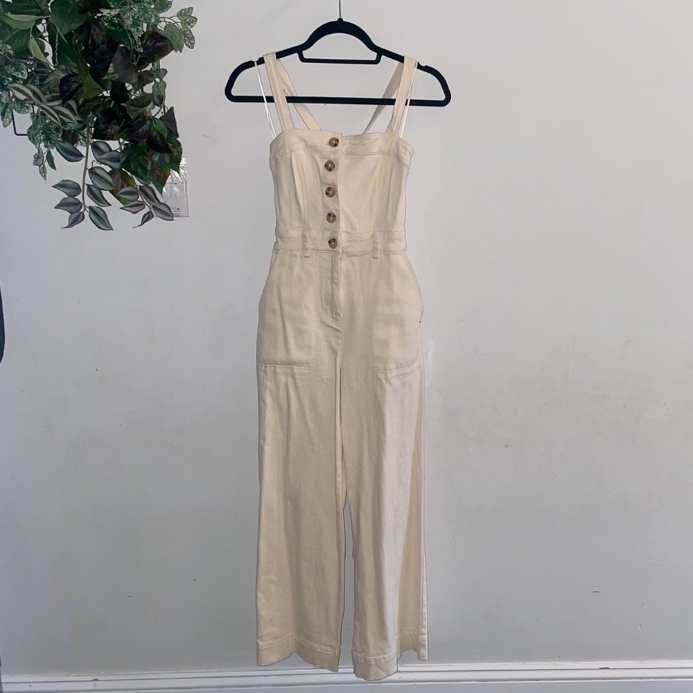 URBAN OUTFITTERS IVORY/CREAM WIDE LEG TWILL OVERALLS SIZE SMALL